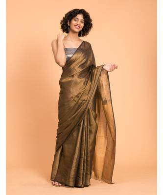 Suta Black & Gold Zari Pure Linen Saree 1