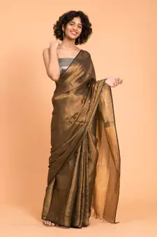 Suta Black & Gold Zari Pure Linen Saree