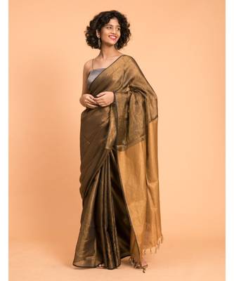 Suta Black & Gold Zari Pure Linen Saree 3