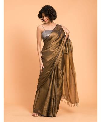 Suta Black & Gold Zari Pure Linen Saree 4