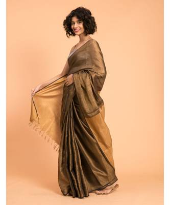 Suta Black & Gold Zari Pure Linen Saree 5