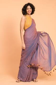 Suta Women Lavender Solid Pure Cotton Saree