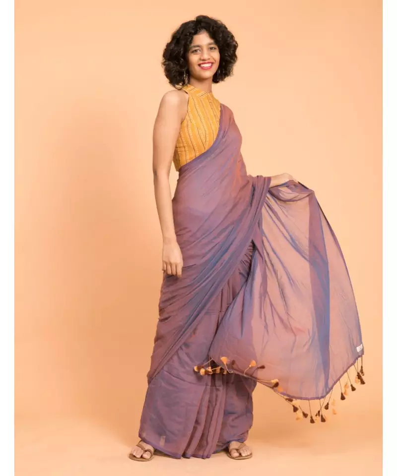 Suta Women Lavender Solid Pure Cotton Saree
