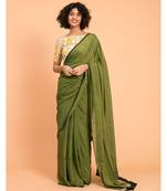 Suta Women Olive Green Mul Viscose Solid Saree