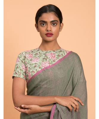 Grey & pink tassels Solid Viscose Saree 5