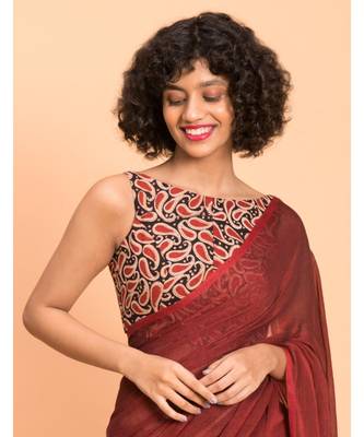 Maroon Solid pure Cotton Blend Saree 2