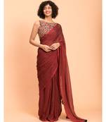 Maroon Solid pure Cotton Blend Saree