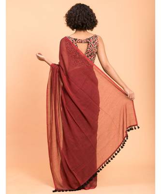 Maroon Solid pure Cotton Blend Saree 5