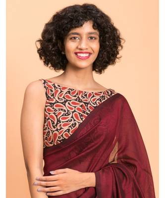 Suta Women Maroon Colorblocked Cotton Blend Saree 5