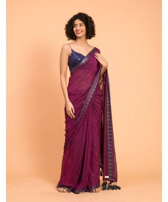 Suta Women Purple Grey Woven Mul Saree 4
