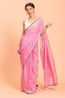 Suta Pink & White Printed Pure Cotton Saree