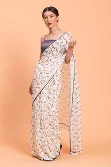 Suta White Floral printed Pure Cotton Saree