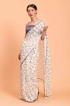 Suta White Floral printed Pure Cotton Saree