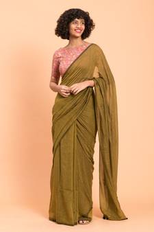 Suta Women Olive Green  Black Pure Cotton solid Saree