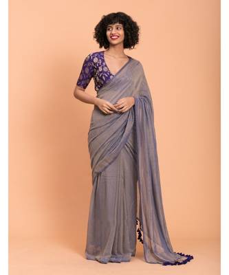 Suta Blue pure cotton solid Saree 1