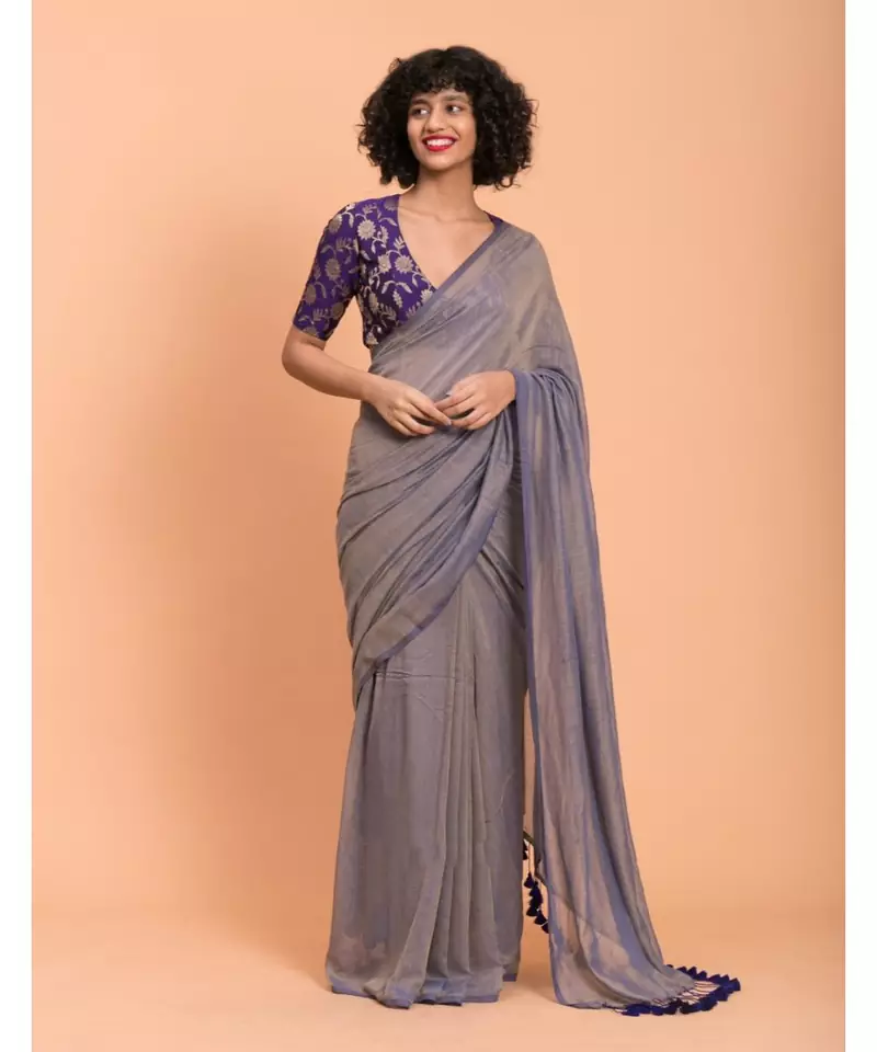 Suta Blue pure cotton solid Saree
