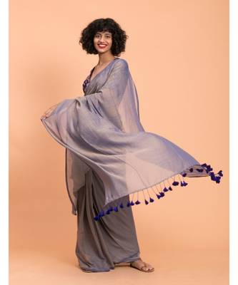 Suta Blue pure cotton solid Saree 2