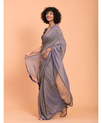 Suta Blue pure cotton solid Saree 3