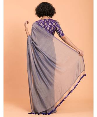 Suta Blue pure cotton solid Saree 4