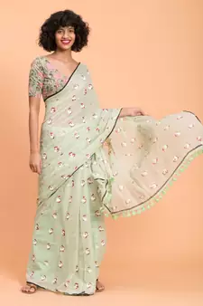 Suta Green Red Santa Clause Printed Pure Cotton Saree