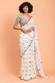 Suta White  Multicoloured printed Pure Cotton Saree