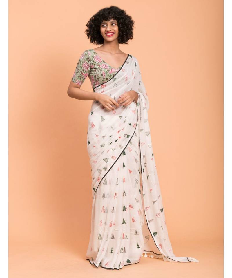 Suta White  Multicoloured printed Pure Cotton Saree