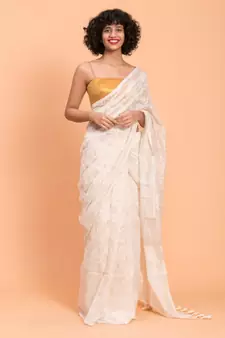 Suta White Woven Cotton Saree