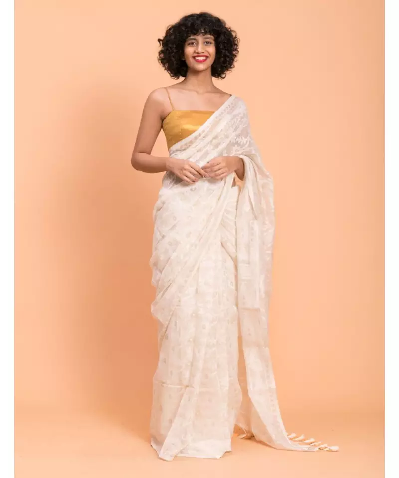 Suta White Woven Cotton Saree