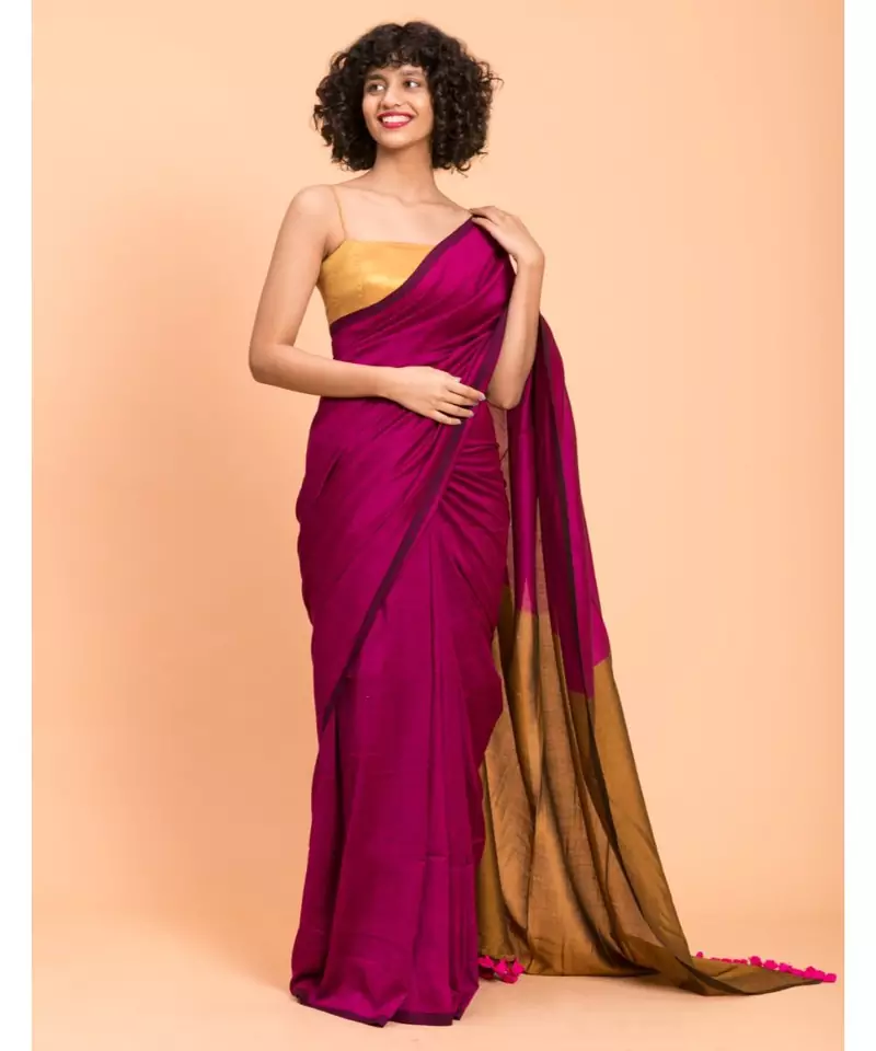 Suta Pink & Gold-Toned cotton colorblocked Saree