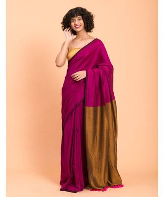 Suta Pink & Gold-Toned cotton colorblocked Saree 3