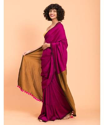 Suta Pink & Gold-Toned cotton colorblocked Saree 4