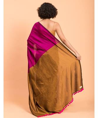 Suta Pink & Gold-Toned cotton colorblocked Saree 5