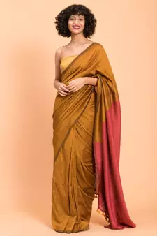 Suta Gold & pink-Toned Cotton Colourblocked Saree