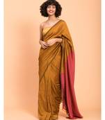 Suta Gold & pink-Toned Cotton Colourblocked Saree
