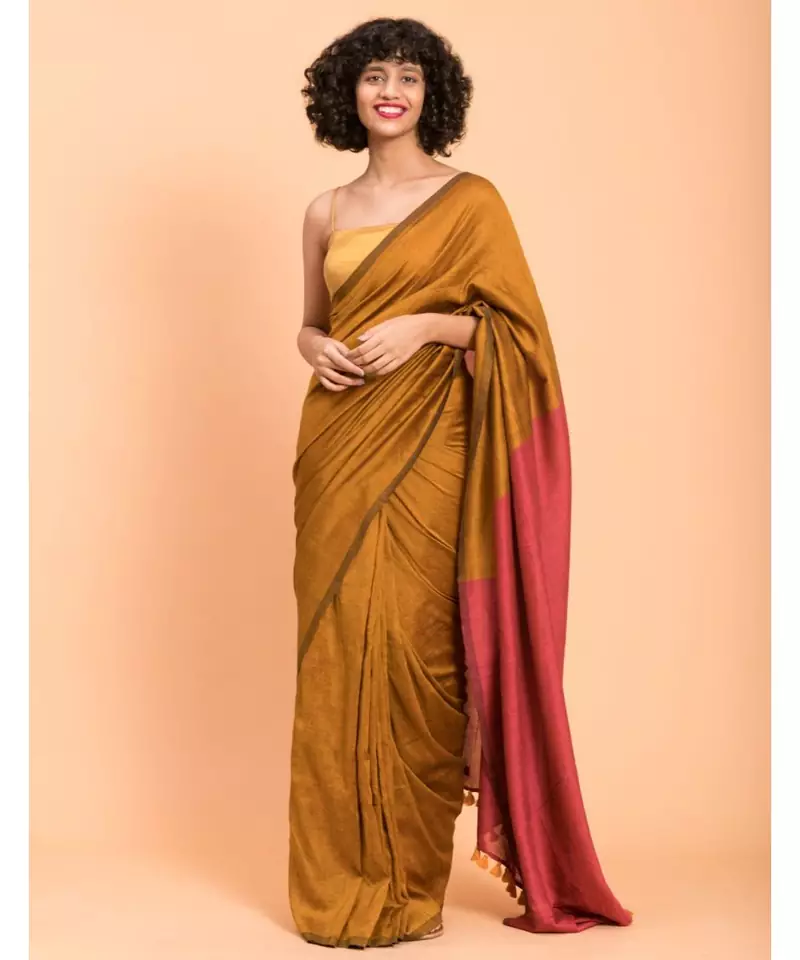 Suta Gold & pink-Toned Cotton Colourblocked Saree