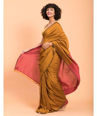 Suta Gold & pink-Toned Cotton Colourblocked Saree 3