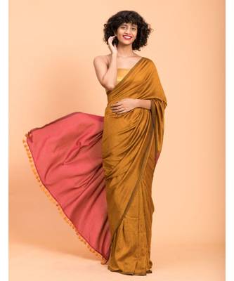 Suta Gold & pink-Toned Cotton Colourblocked Saree 5