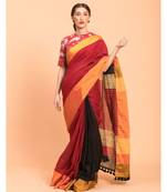 Suta Maroon ,Black & beige Colourblocked stripes Saree