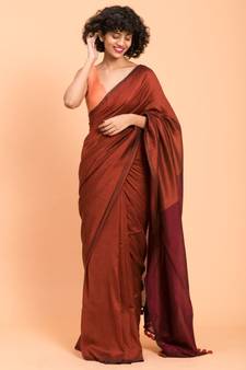 Suta Maroon  Brown Pure Cotton colorblocked Saree