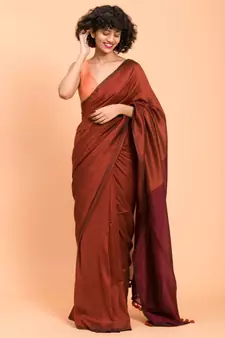Suta Maroon  Brown Pure Cotton colorblocked Saree