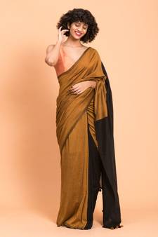 Suta Gold Black-Toned Cotton Colourblocked Saree