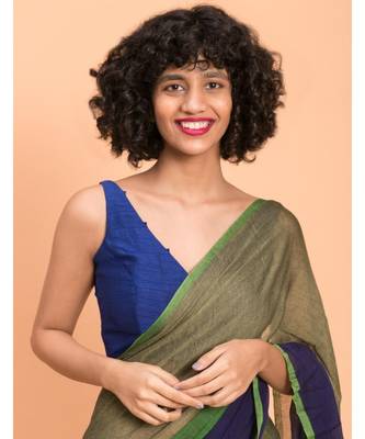 Suta Blue & Green Colourblocked Pure Cotton Saree 2