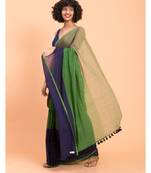 Suta Blue & Green Colourblocked Pure Cotton Saree