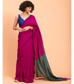 Suta Women Pink & Teal cotton Colourblocked Saree