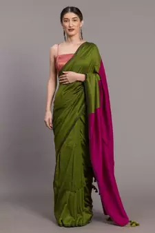 Suta Green & Pink cotton Colourblocked Saree