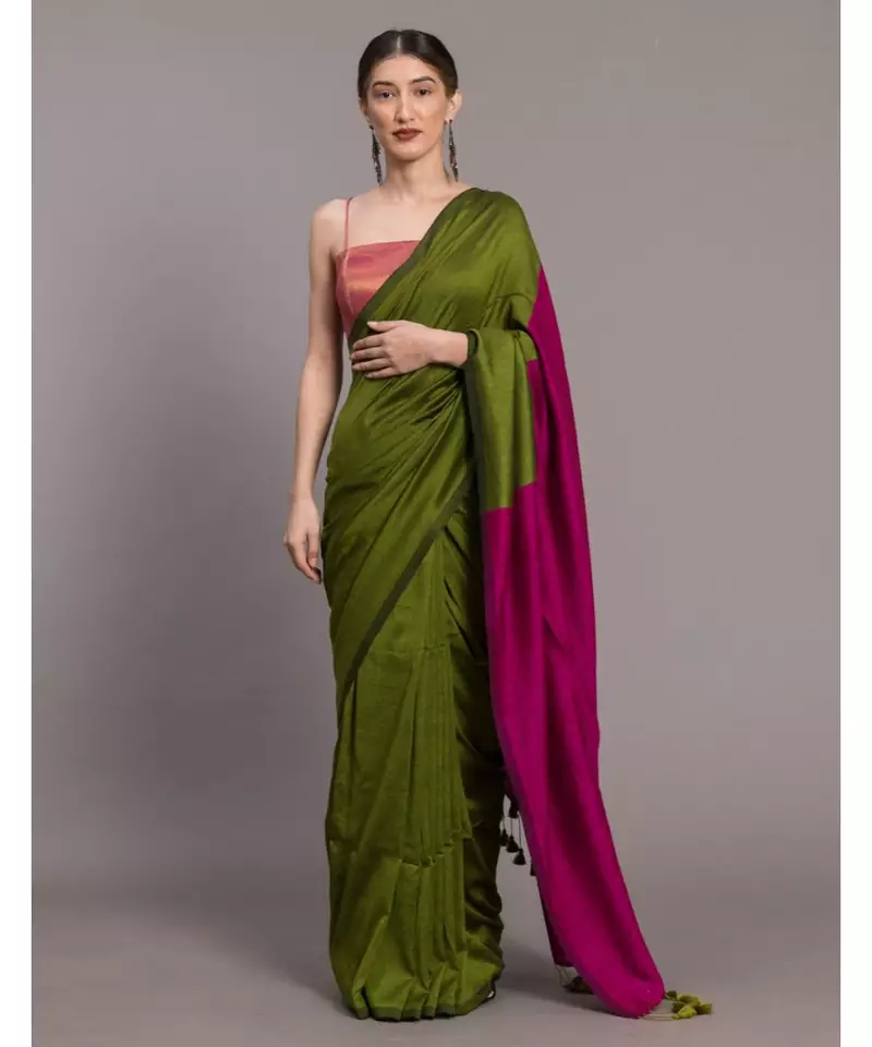 Suta Green & Pink cotton Colourblocked Saree