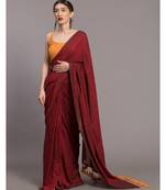 Maroon and Yellow tassles Mul Viscose solid Saree