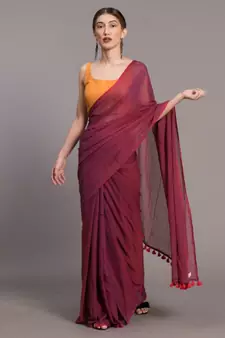 Magenta with red tassles Solid Pure Cotton Saree