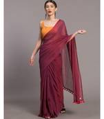 Magenta with red tassles Solid Pure Cotton Saree