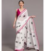 Suta White Black Floral Printed Pure Cotton Saree